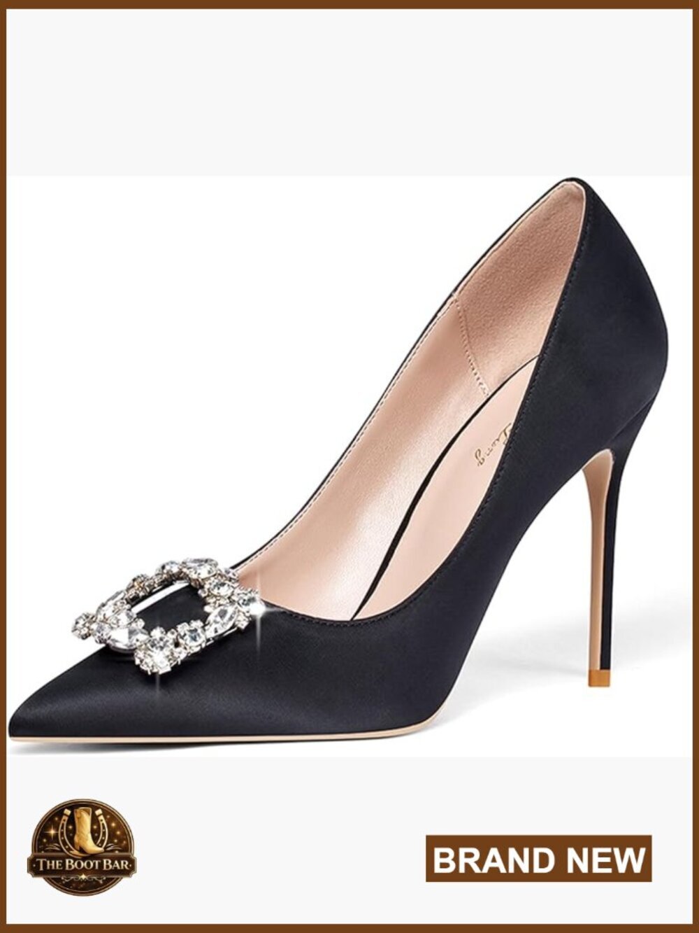 Women's Pumps 4 Inch Satin Glitter Rhinestone Heels Pointed Toe Slip On Wedding